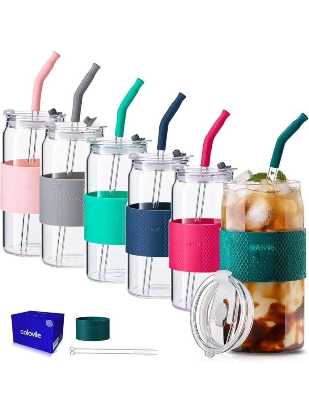 Stylish Glass Cups with Lids & Straws - Perfect Iced Coffee Drinking Glasses